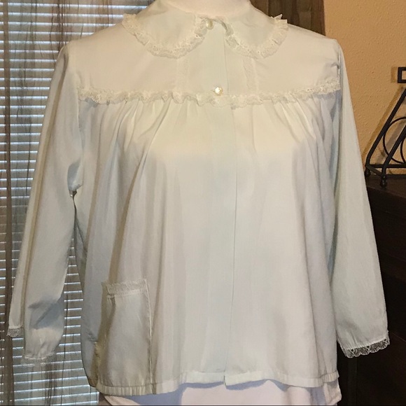 Vintage Bed Jacket Light Powder Blue with Lace - Picture 1 of 11